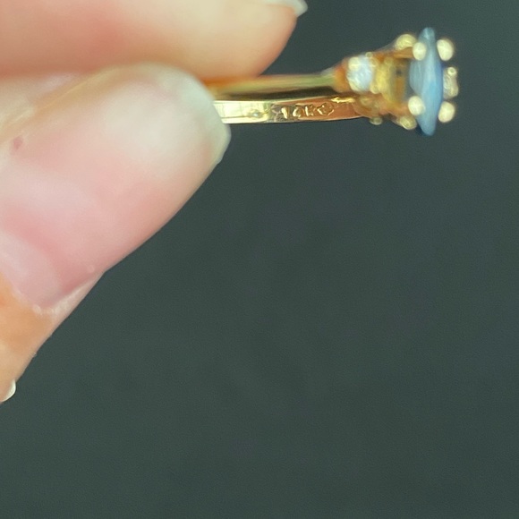 14k Yellow Gold Blue Sapphire and Diamond Ring - Picture 4 of 4